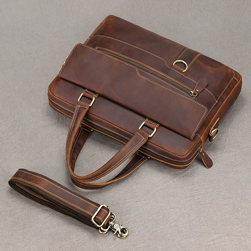 Genuine Leather Briefcase For Men Male Cowskin Laptop Business Handbag Vintage Style Crazy horse leather Shoulder Crossbody Bag