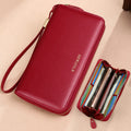 GERUOLA Anti-Theft RFID Blocking Long Sleeve Wallet with Zipper Closure, Red Genuine Leather Money Clip with Zipper Pocket, Dura