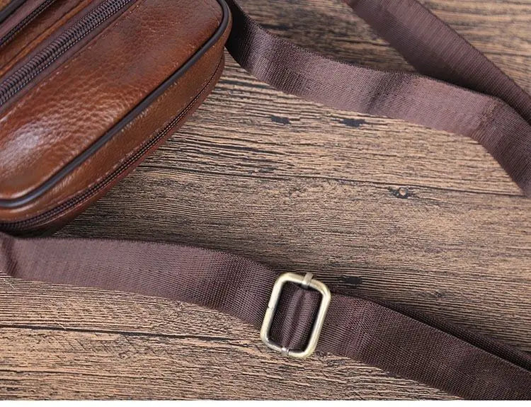 Genuine Leather Men's Shoulder Bag Cowhide Crossbody Business Backpack Multi-Layered Briefcase American Retro Style