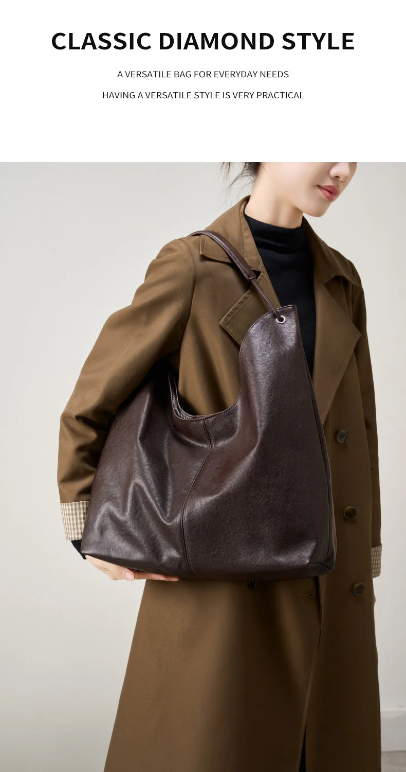 BURMINSA Large Genuine Leather Hobo Shoulder Bag For Women Slouchy Cowhide Work Tote Office Commuter Shopper Underarm Handbags