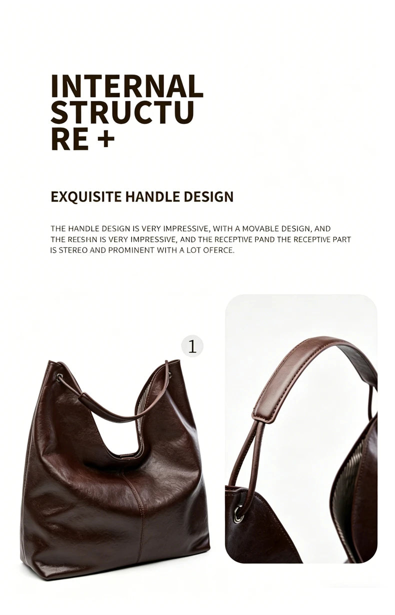 BURMINSA Large Genuine Leather Hobo Shoulder Bag For Women Slouchy Cowhide Work Tote Office Commuter Shopper Underarm Handbags