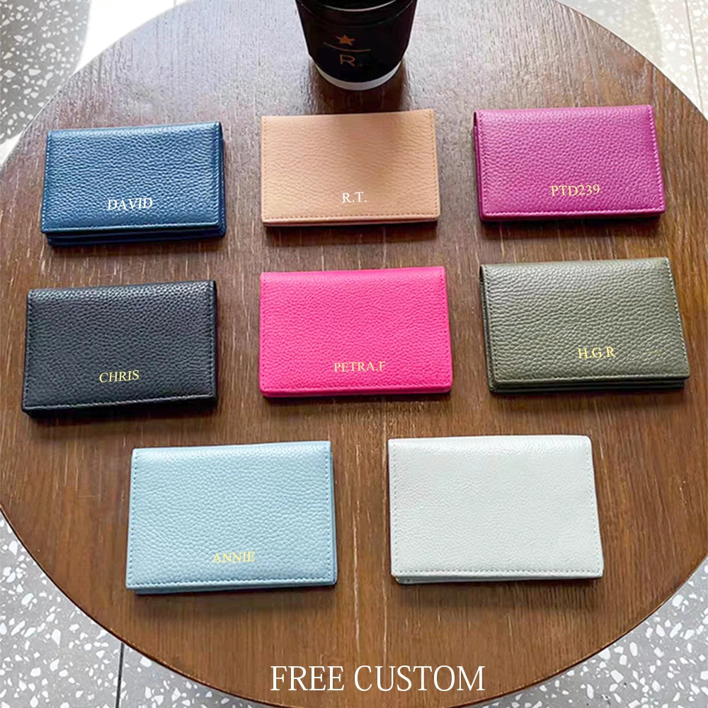 Cowhide Luxury Business Card Holder Engraving Fashion Simple Card Wallet Personalized Woman Man Card Bag Casual Coin Purse Gift