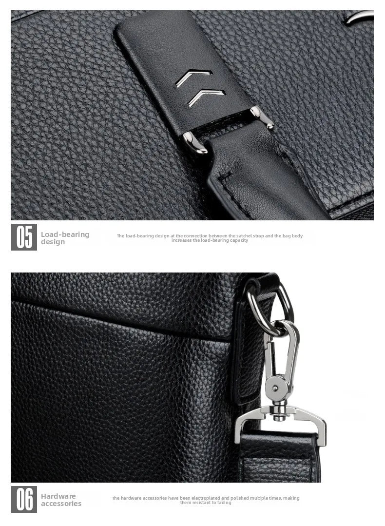 Briefcase men's genuine leather business men's bag handbag single shoulder large capacity casual cowhide crossbody computer bag