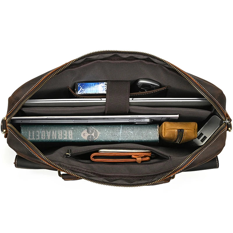 Genuine Leather Briefcase For Men Male Cowskin Laptop Business Handbag Vintage Style Crazy horse leather Shoulder Crossbody Bag