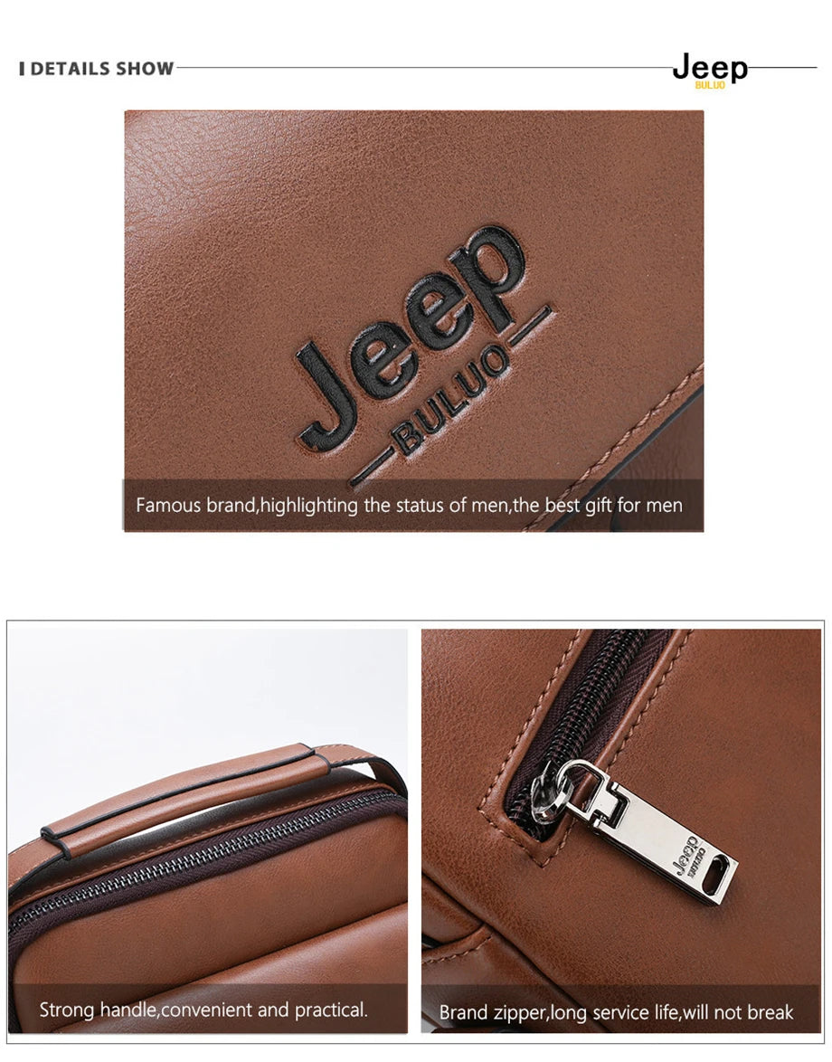JEEP BULUO Men's bag pu leather Business High quality Waterproof crossbody handbag black brown messnger shoulder bags hot sale