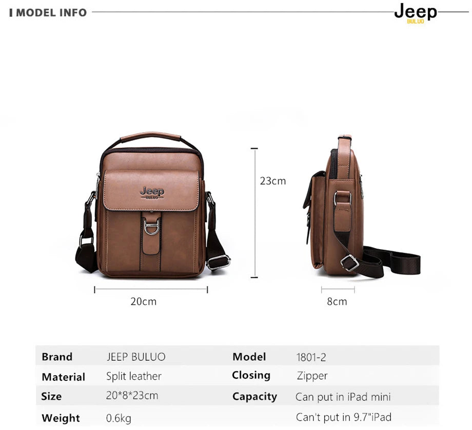JEEP BULUO Men's bag pu leather Business High quality Waterproof crossbody handbag black brown messnger shoulder bags hot sale