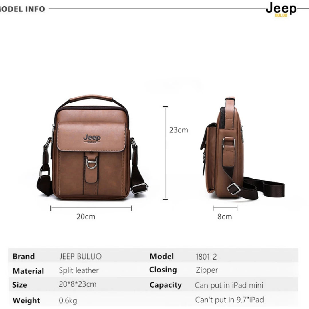 JEEP BULUO Men's bag pu leather Business High quality Waterproof crossbody handbag black brown messnger shoulder bags hot sale