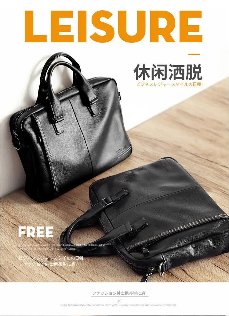 Briefcase Men's Shoulder Bag Real Cowhide Horizontal Business Handbag Casual Trendy Computer Men's Bag