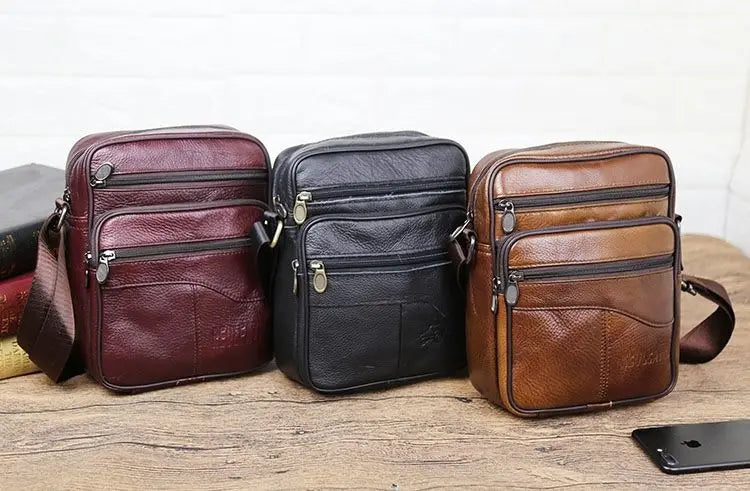 Genuine Leather Men's Shoulder Bag Cowhide Crossbody Business Backpack Multi-Layered Briefcase American Retro Style