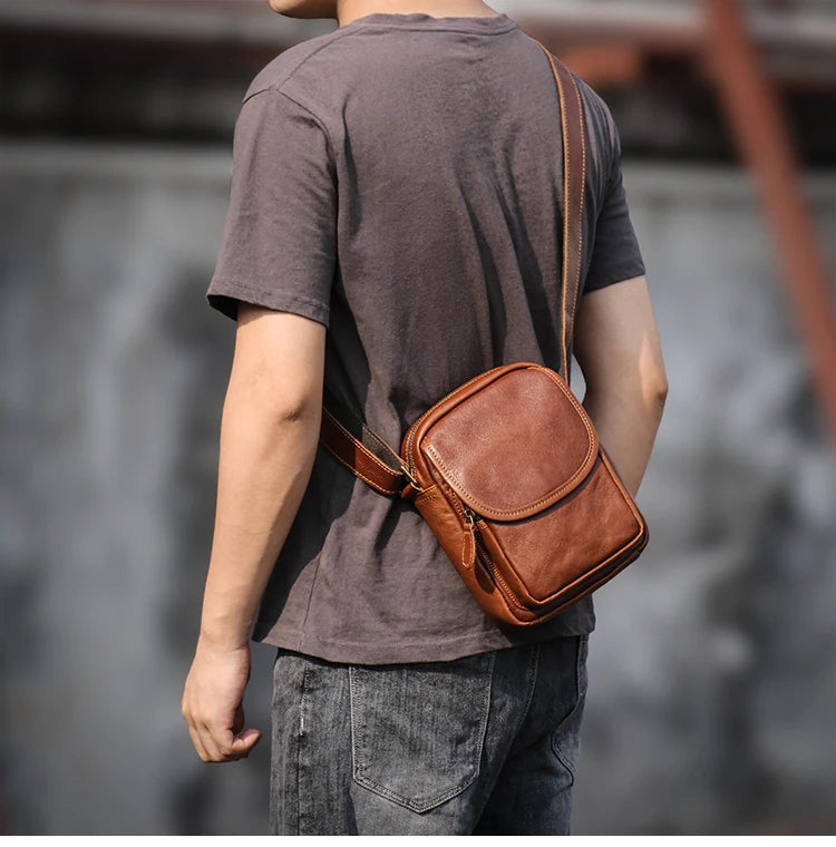 GURO High Quality Head Layer Cowhide Shoulder Bag Men's Genuine Leather Small Crossbody Man's Luxury Satchel Daily Mobile Pouch
