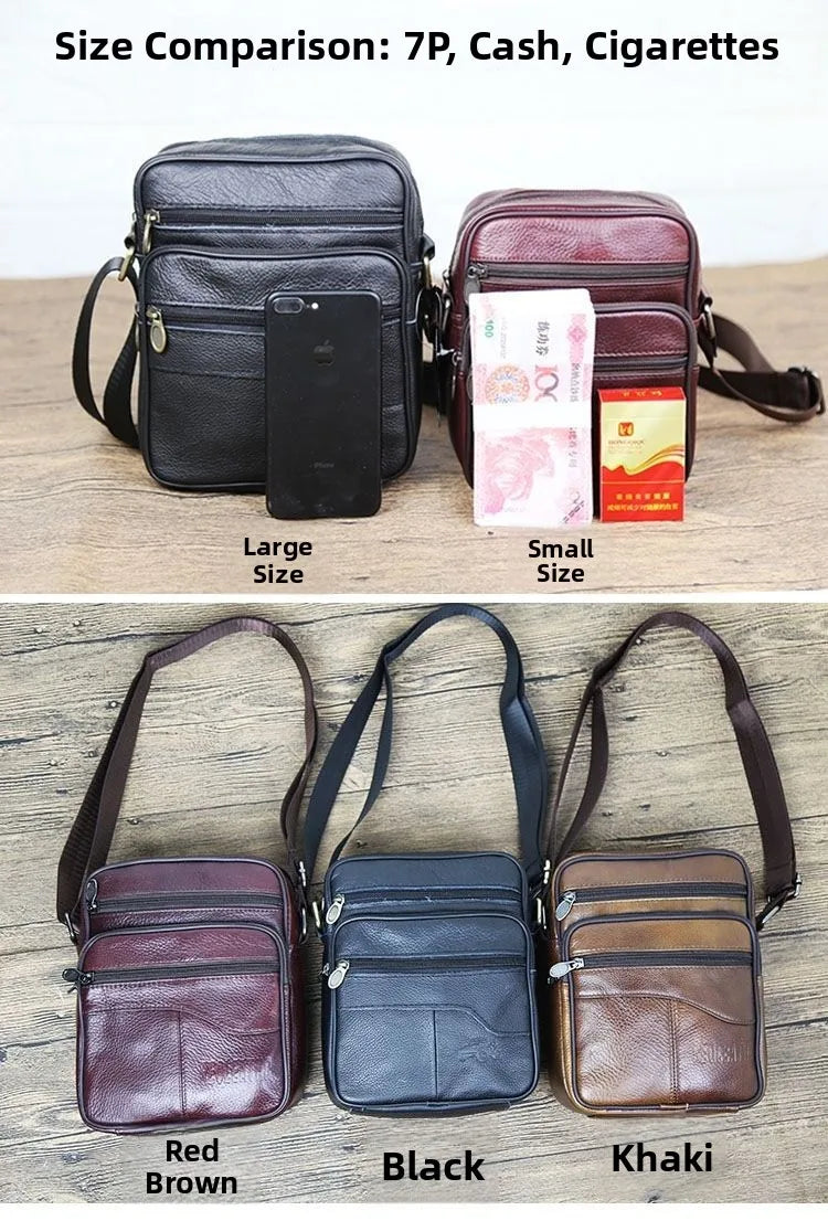 Genuine Leather Men's Shoulder Bag Cowhide Crossbody Business Backpack Multi-Layered Briefcase American Retro Style