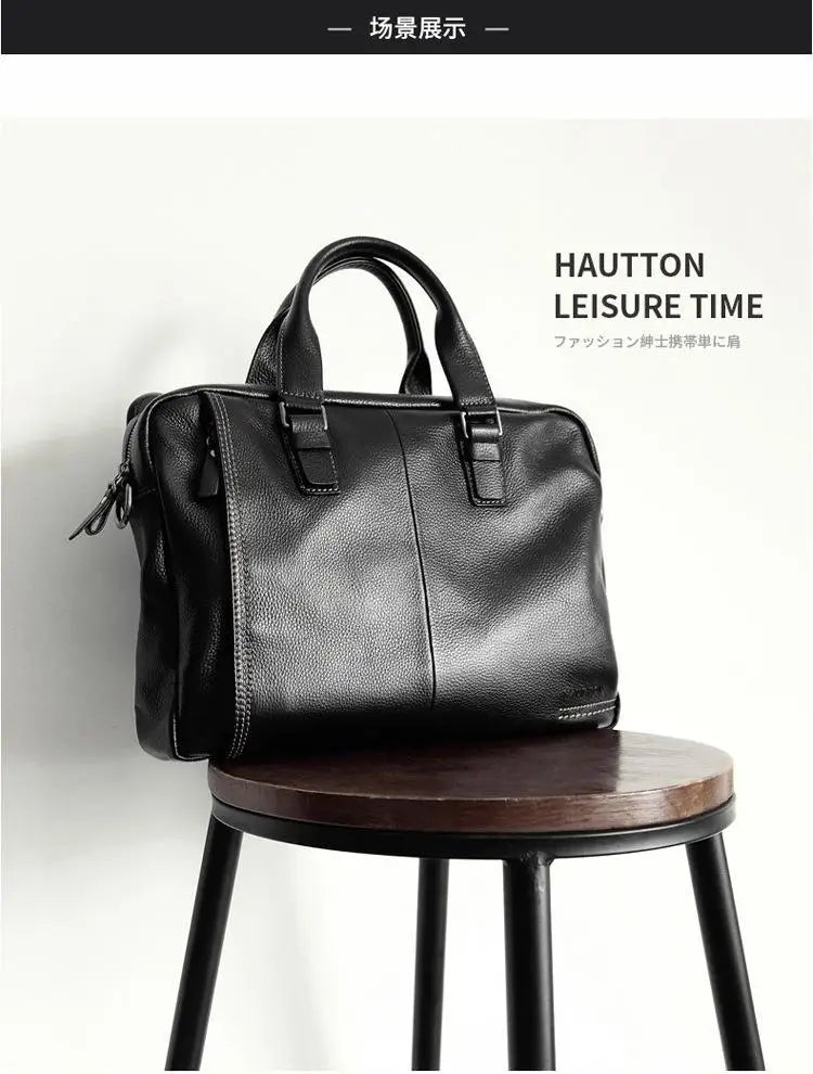 Briefcase Men's Shoulder Bag Real Cowhide Horizontal Business Handbag Casual Trendy Computer Men's Bag