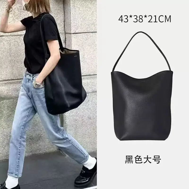 High Quality Bucket Bag Genuine Leather Shoulder Premium Large-capacity Cowhide Commuter Fashionable Relaxed Versatile NO LOGO