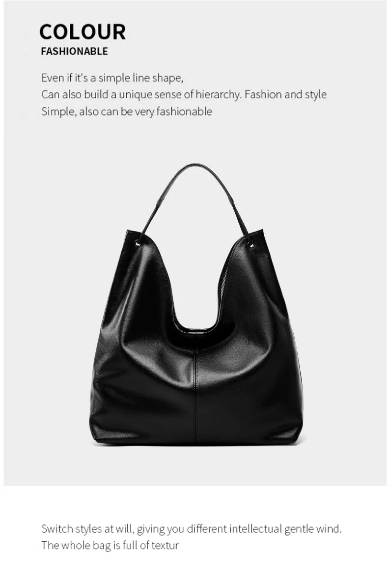 BURMINSA Large Genuine Leather Hobo Shoulder Bag For Women Slouchy Cowhide Work Tote Office Commuter Shopper Underarm Handbags
