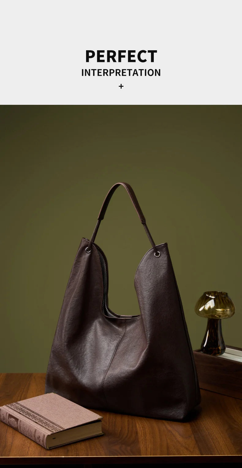 BURMINSA Large Genuine Leather Hobo Shoulder Bag For Women Slouchy Cowhide Work Tote Office Commuter Shopper Underarm Handbags