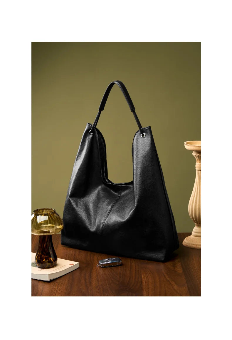 BURMINSA Large Genuine Leather Hobo Shoulder Bag For Women Slouchy Cowhide Work Tote Office Commuter Shopper Underarm Handbags