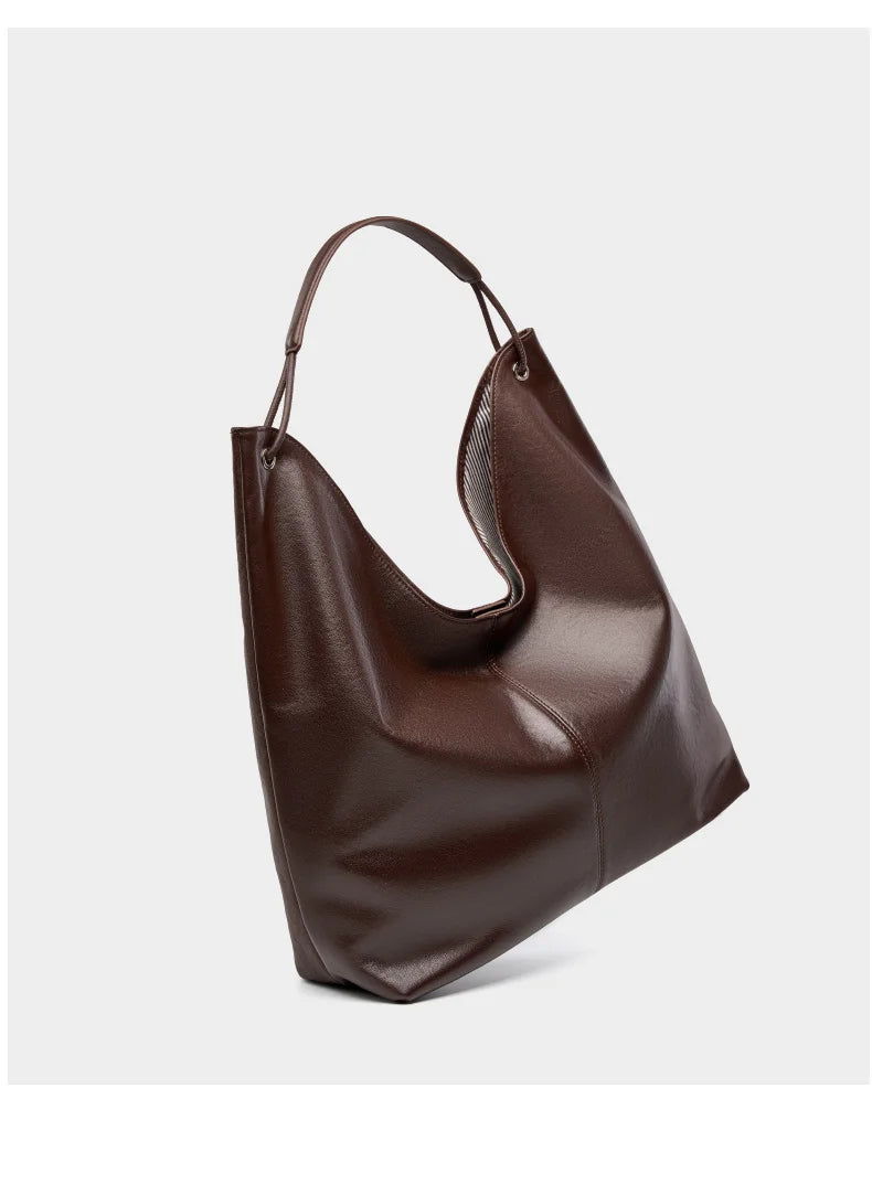 BURMINSA Large Genuine Leather Hobo Shoulder Bag For Women Slouchy Cowhide Work Tote Office Commuter Shopper Underarm Handbags