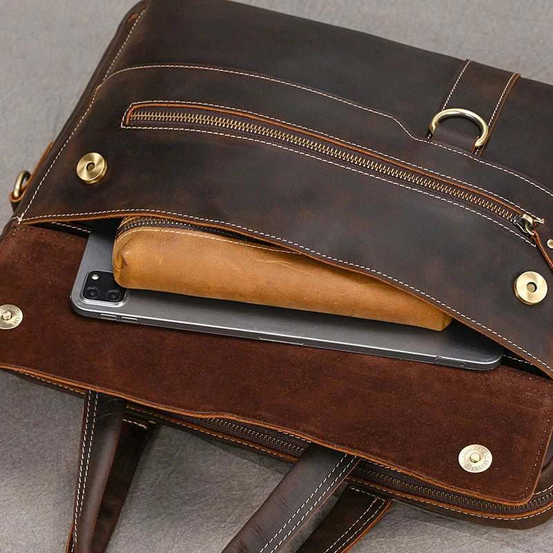 Genuine Leather Briefcase For Men Male Cowskin Laptop Business Handbag Vintage Style Crazy horse leather Shoulder Crossbody Bag