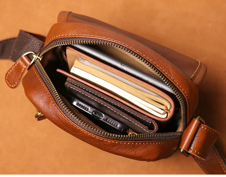 GURO High Quality Head Layer Cowhide Shoulder Bag Men's Genuine Leather Small Crossbody Man's Luxury Satchel Daily Mobile Pouch