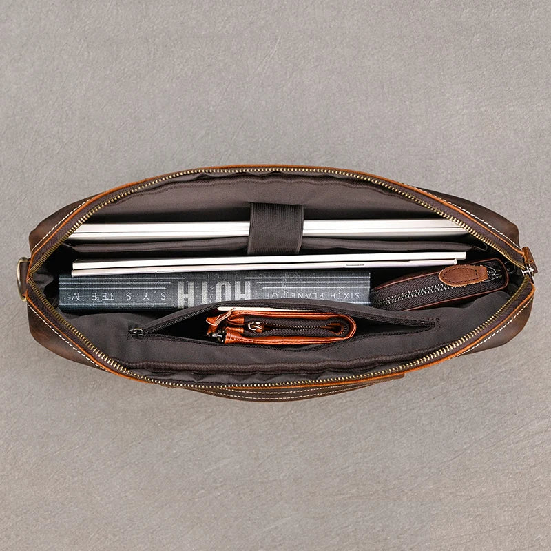 Genuine Leather Briefcase For Men Male Cowskin Laptop Business Handbag Vintage Style Crazy horse leather Shoulder Crossbody Bag