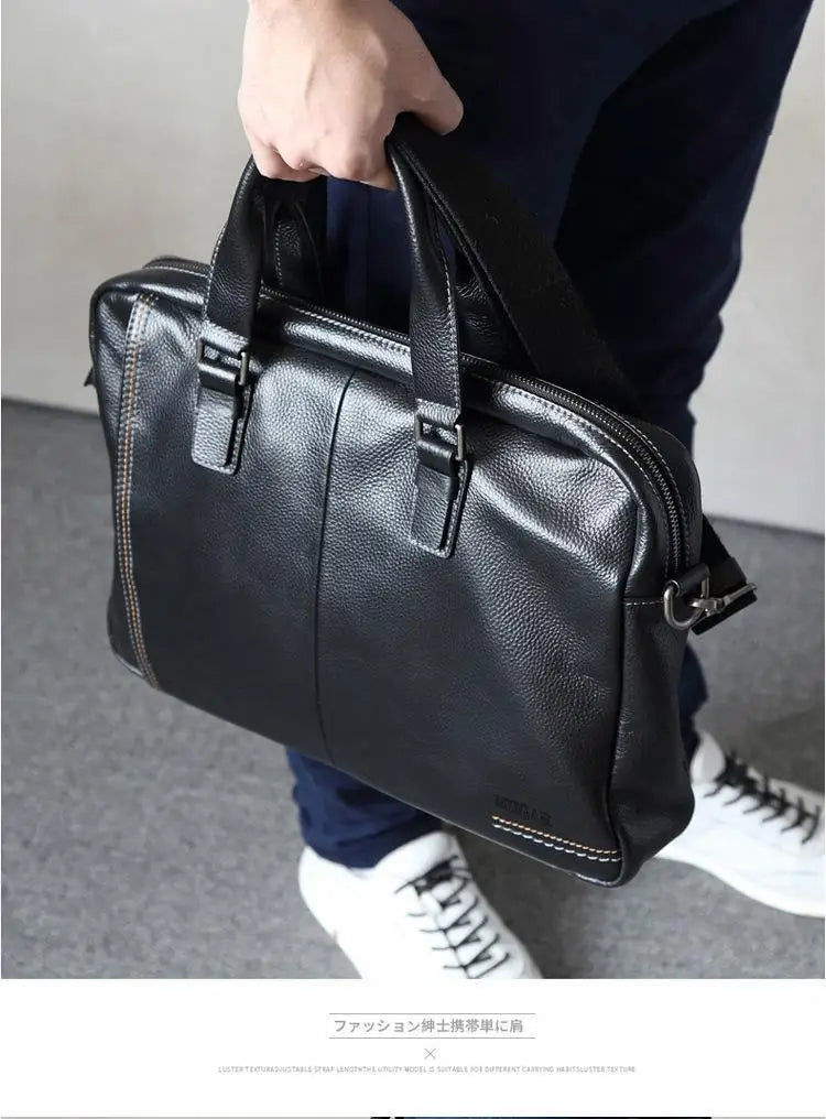 Briefcase Men's Shoulder Bag Real Cowhide Horizontal Business Handbag Casual Trendy Computer Men's Bag