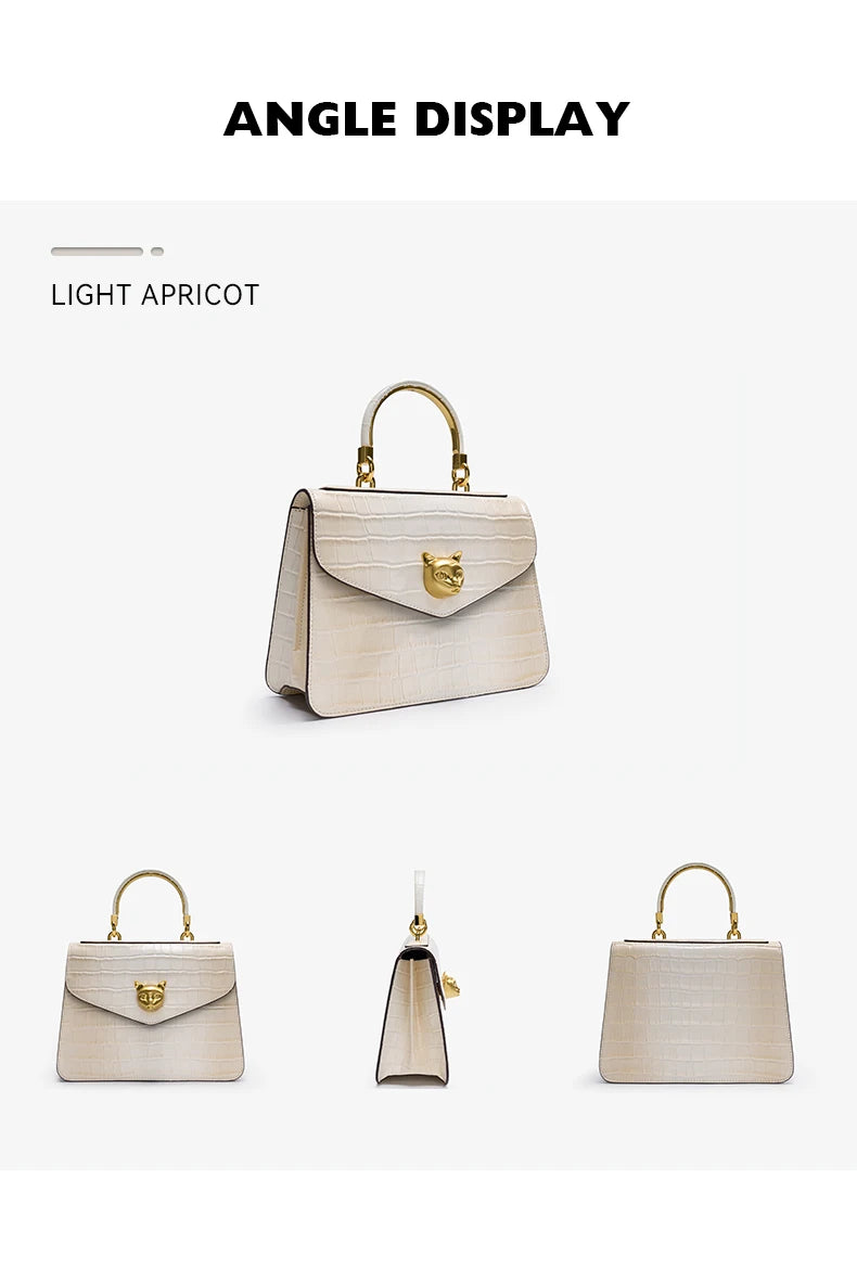 BAFELLI Fashionable Crocodile Pattern Genuine Leather Handbag Features Detachable Cowhide Shoulder Strap Suitable for Hand Held
