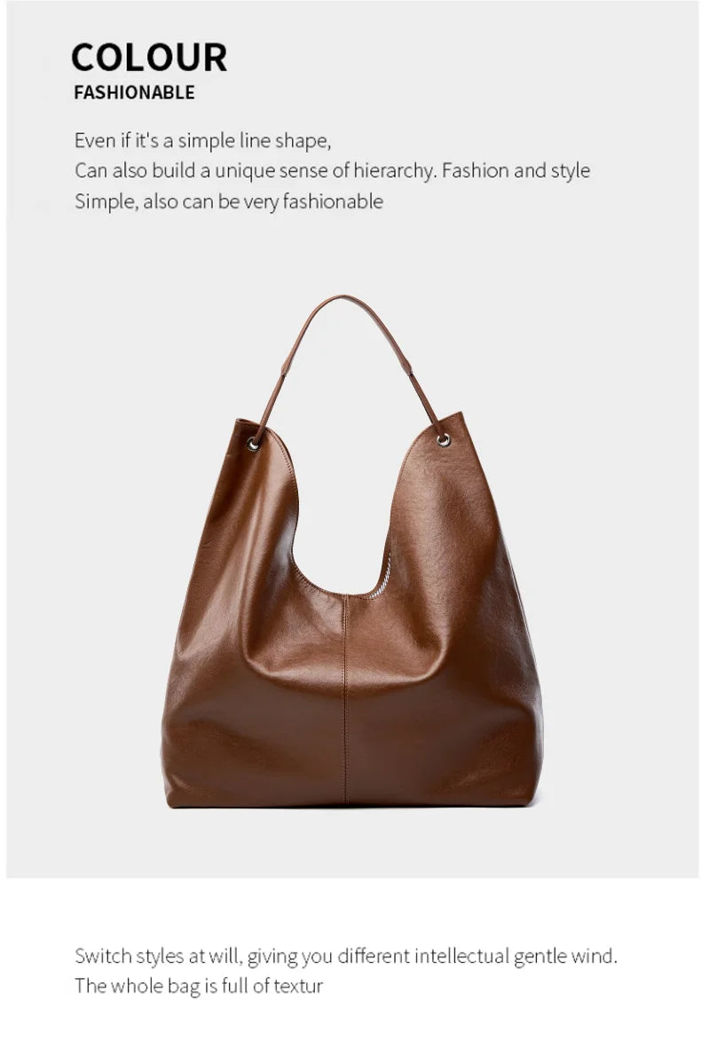 BURMINSA Large Genuine Leather Hobo Shoulder Bag For Women Slouchy Cowhide Work Tote Office Commuter Shopper Underarm Handbags