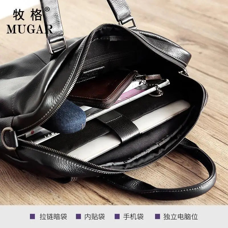 Briefcase Men's Shoulder Bag Real Cowhide Horizontal Business Handbag Casual Trendy Computer Men's Bag